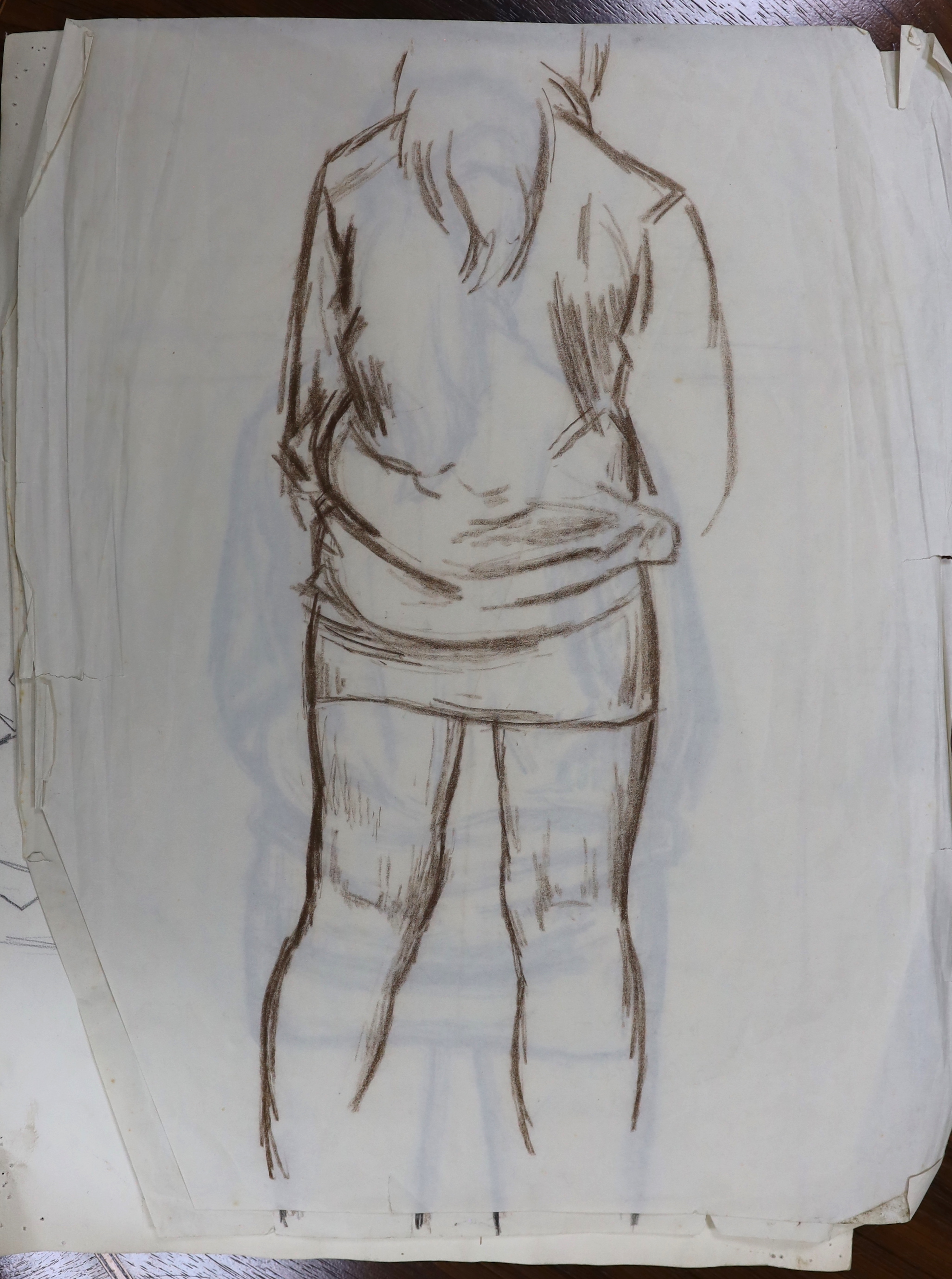 Clifford Hall (1904-1973), nine pen, ink and pencil sketches on paper, Figural studies and nudes, some signed, unframed, largest 52 x 38cm